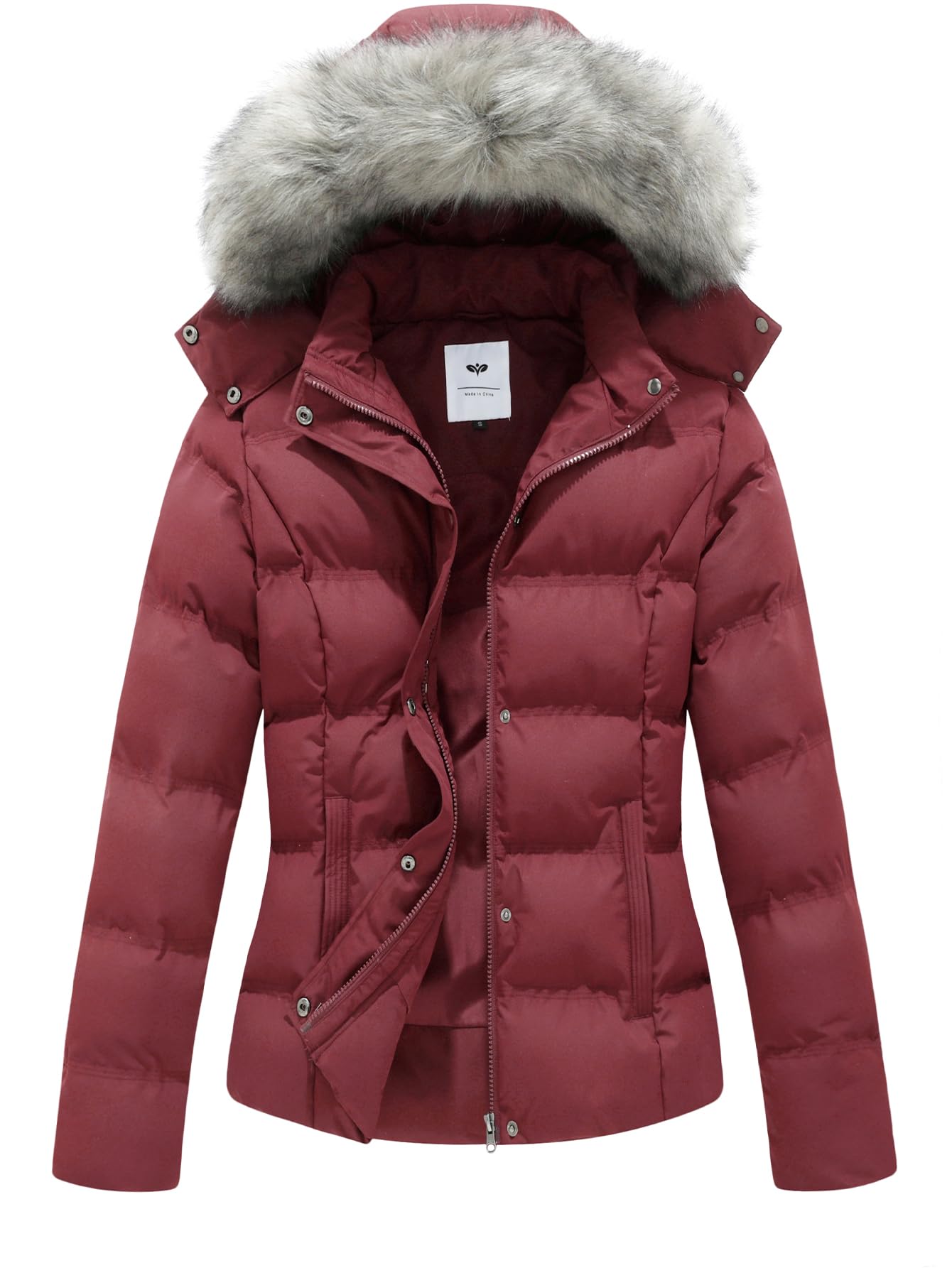 GGleaf Women's Hooded Warm Winter Coat Quilted Thicken Puffer Jacket with Removable Fur Hood